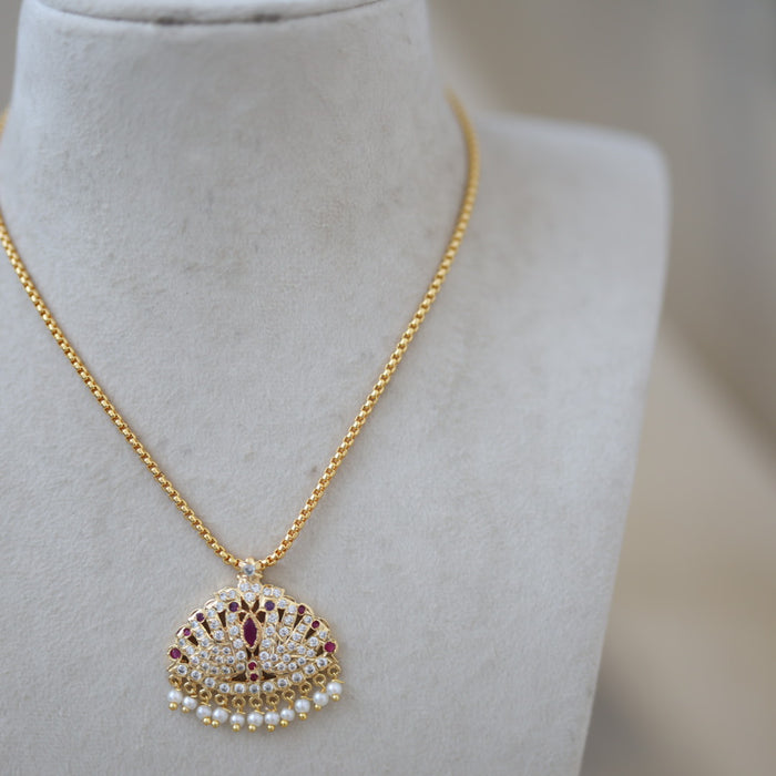 Heritage gold plated simple chain with ruby pearl chain HC529