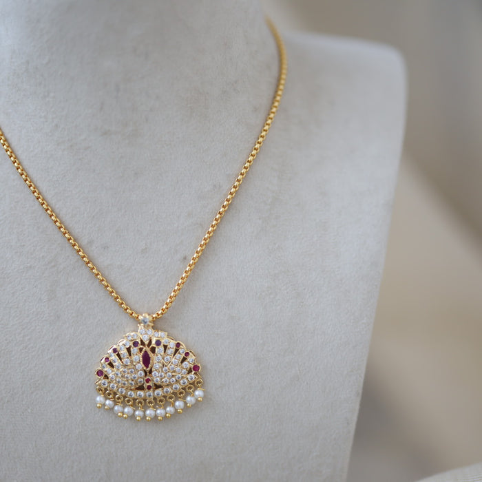 Heritage gold plated simple chain with ruby pearl chain HC529