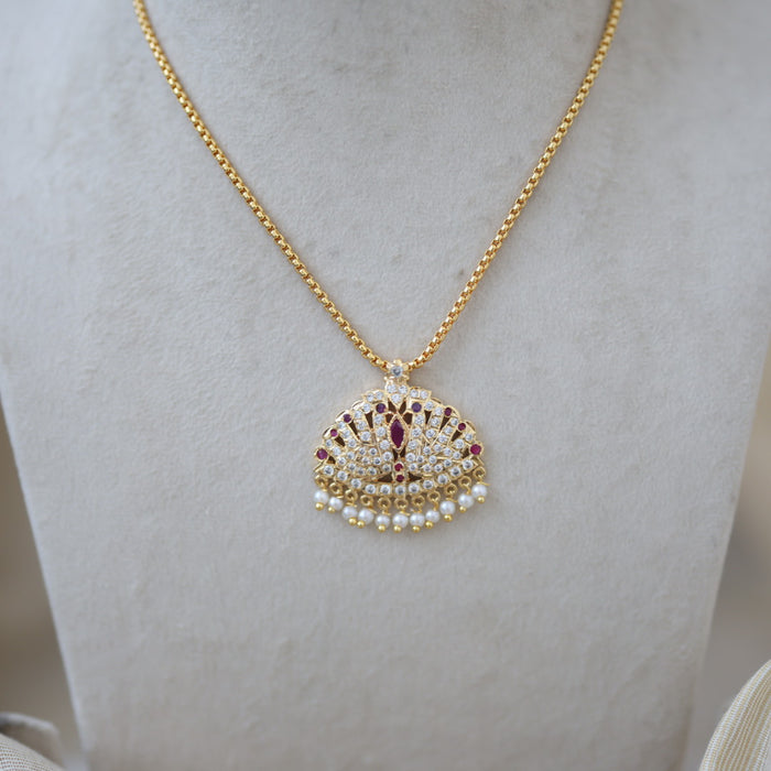 Heritage gold plated simple chain with ruby pearl chain HC529