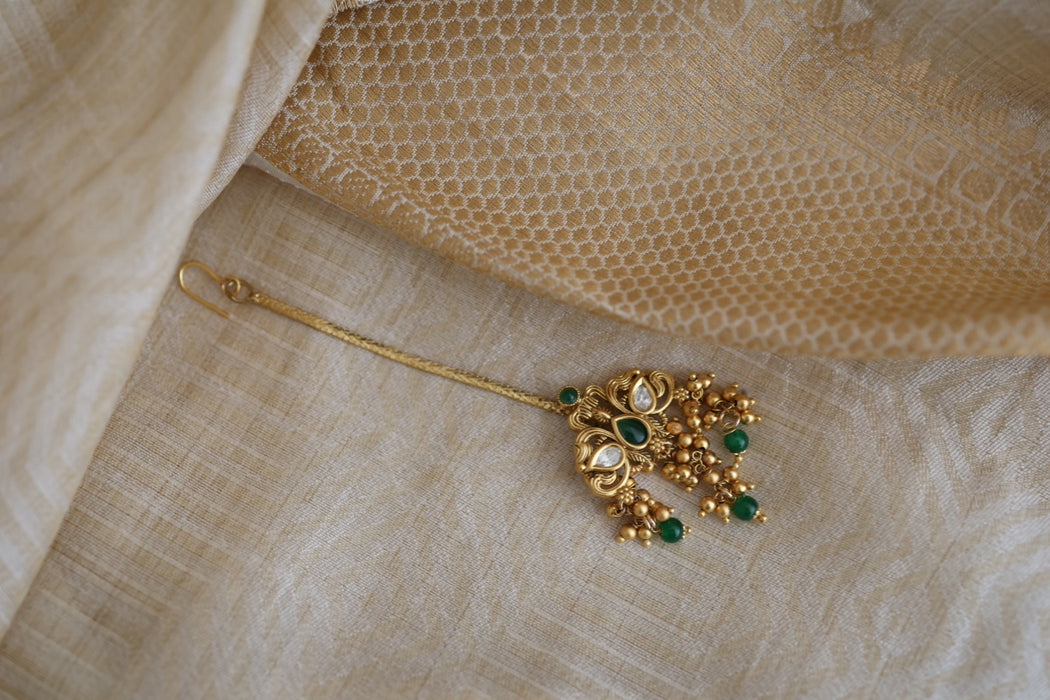 Antique gold ruby pearl tikka TA859