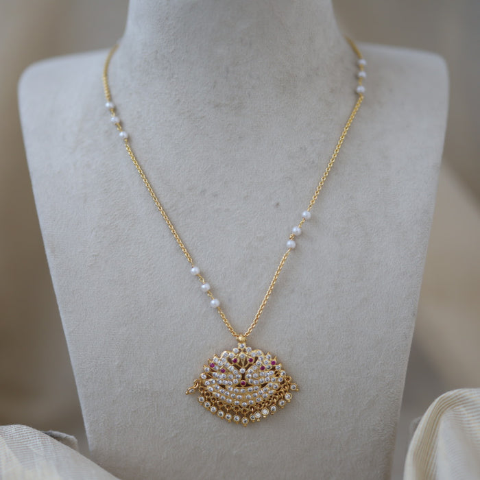 Heritage gold plated simple chain with ruby pearl chain HC522