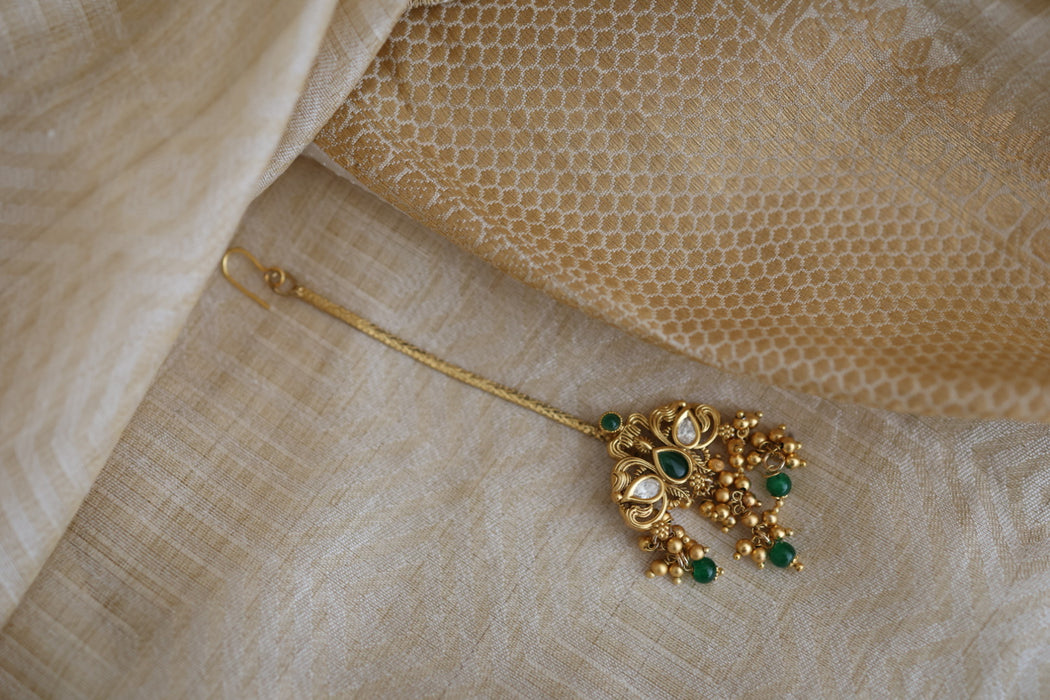 Antique gold ruby pearl tikka TA859