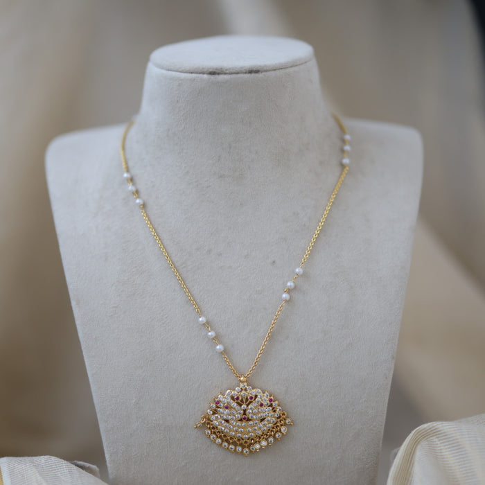 Heritage gold plated simple chain with ruby pearl chain HC522