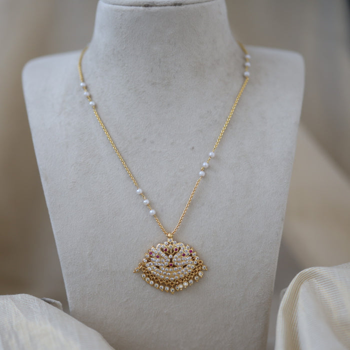 Heritage gold plated simple chain with ruby pearl chain HC522