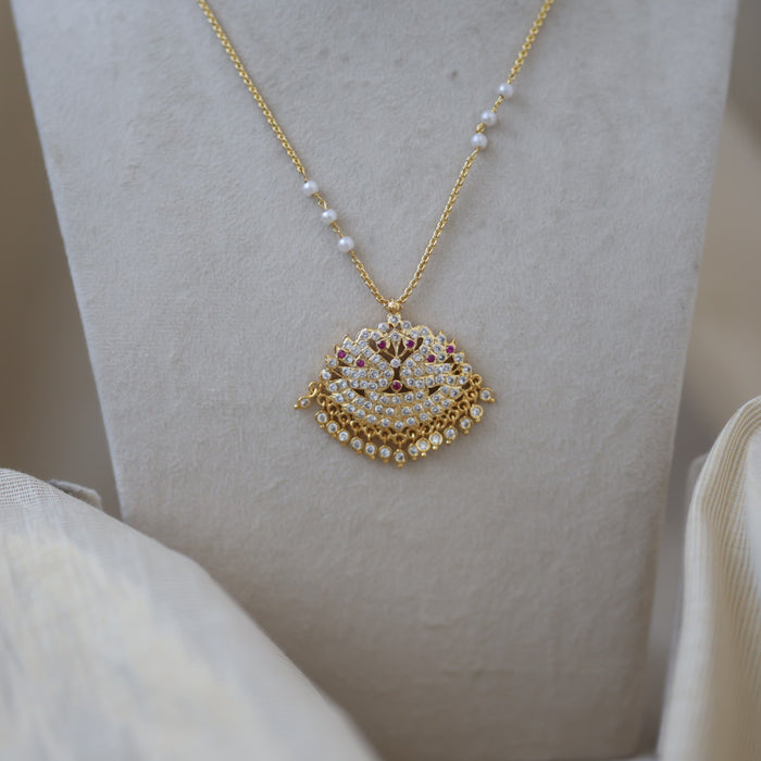 Heritage gold plated simple chain with ruby pearl chain HC522