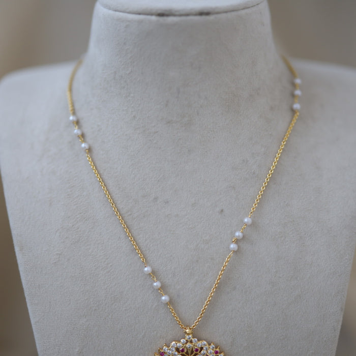 Heritage gold plated simple chain with ruby pearl chain HC522