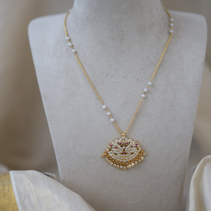 Heritage gold plated simple chain with ruby pearl chain HC522