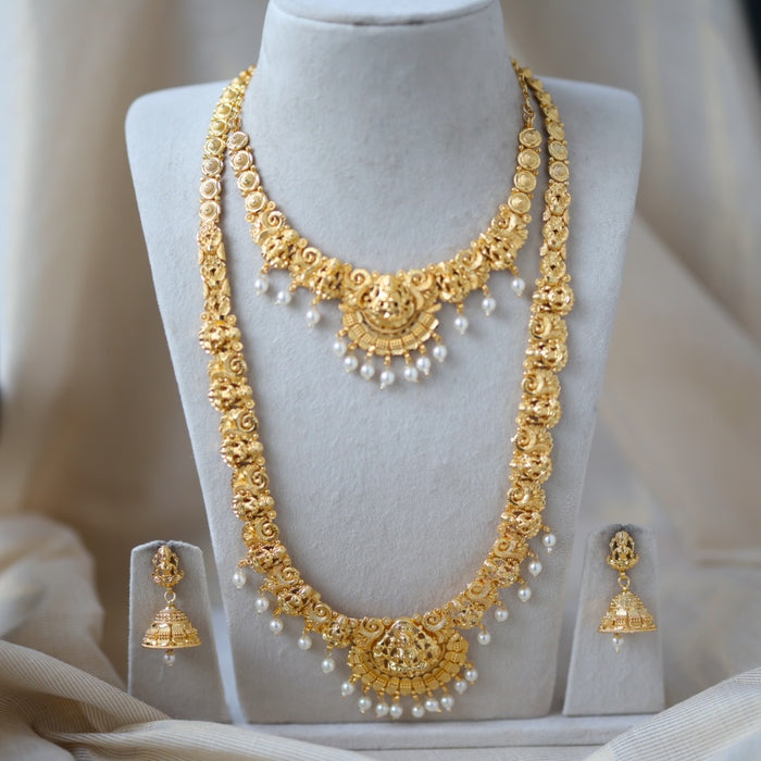 Heritage gold plated short and long necklace set with earrings HPS270