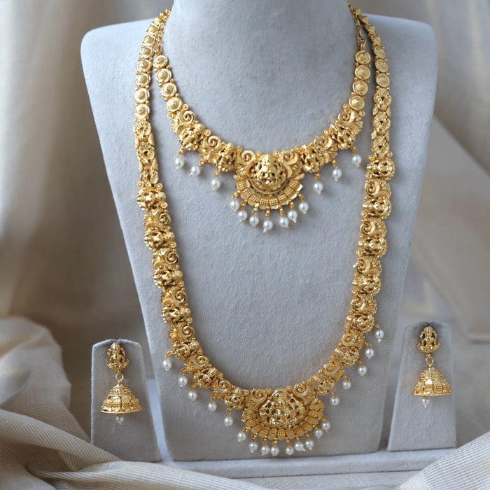 Heritage gold plated short and long necklace set with earrings HPS270