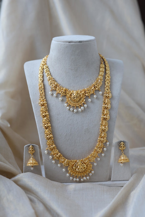 Heritage gold plated short and long necklace set with earrings HPS270