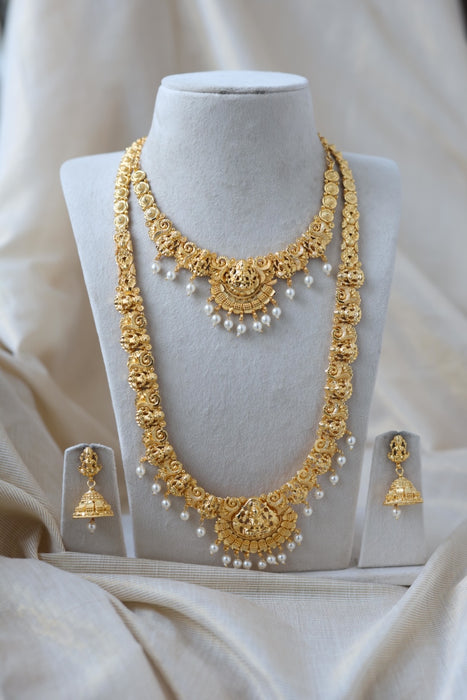 Heritage gold plated short and long necklace set with earrings HPS270