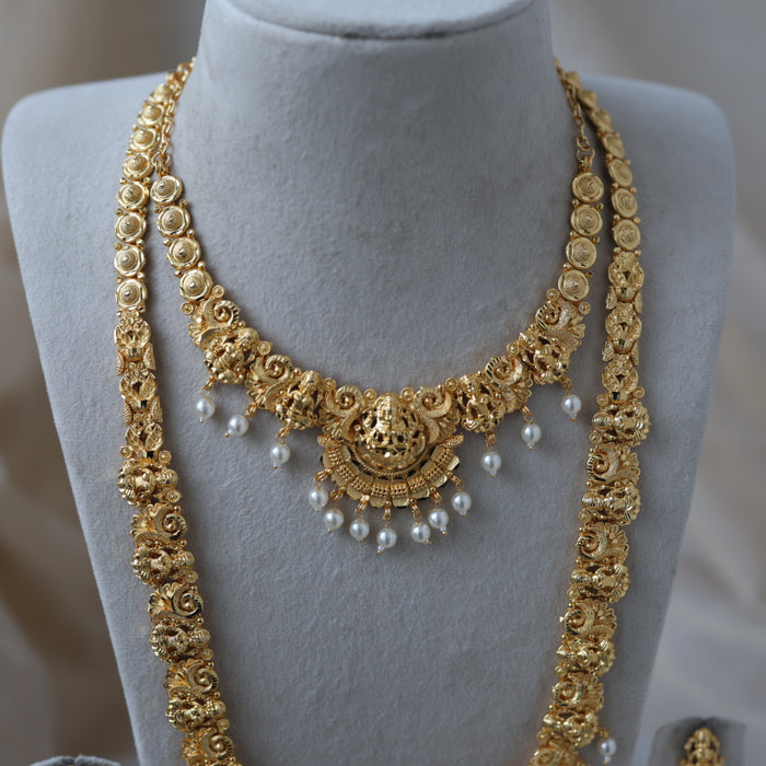 Heritage gold plated short and long necklace set with earrings HPS270