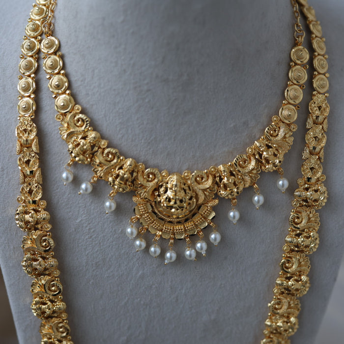 Heritage gold plated short and long necklace set with earrings HPS270