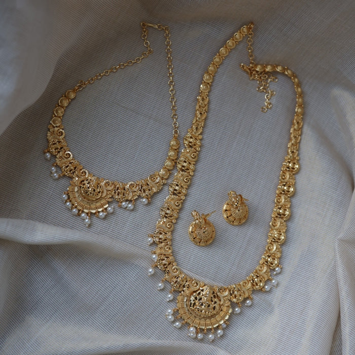 Heritage gold plated short and long necklace set with earrings HPS270