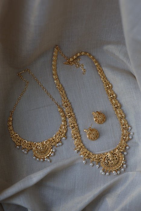 Heritage gold plated short and long necklace set with earrings HPS270