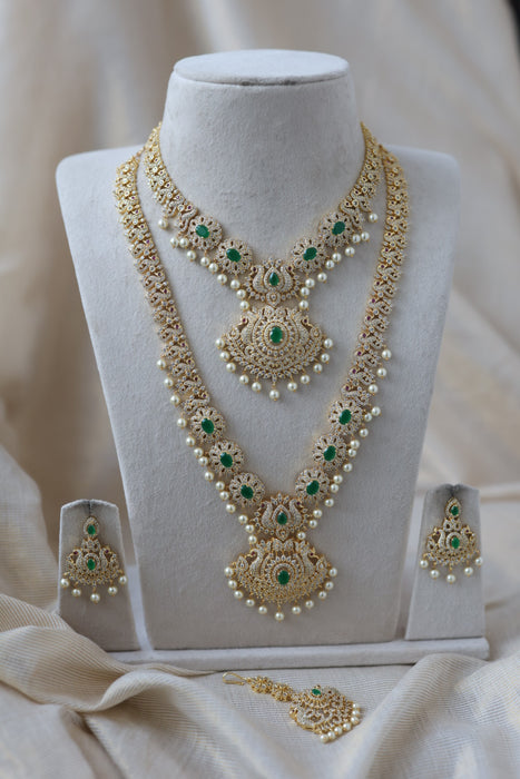 Heritage gold plated short and long necklace set with earrings HPS271