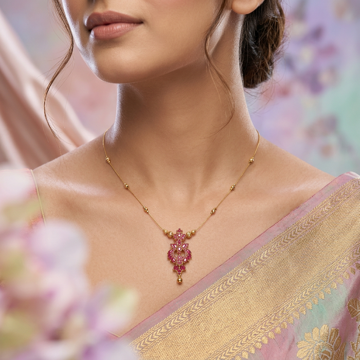 Heritage gold plated ruby stone invisible necklace IN299