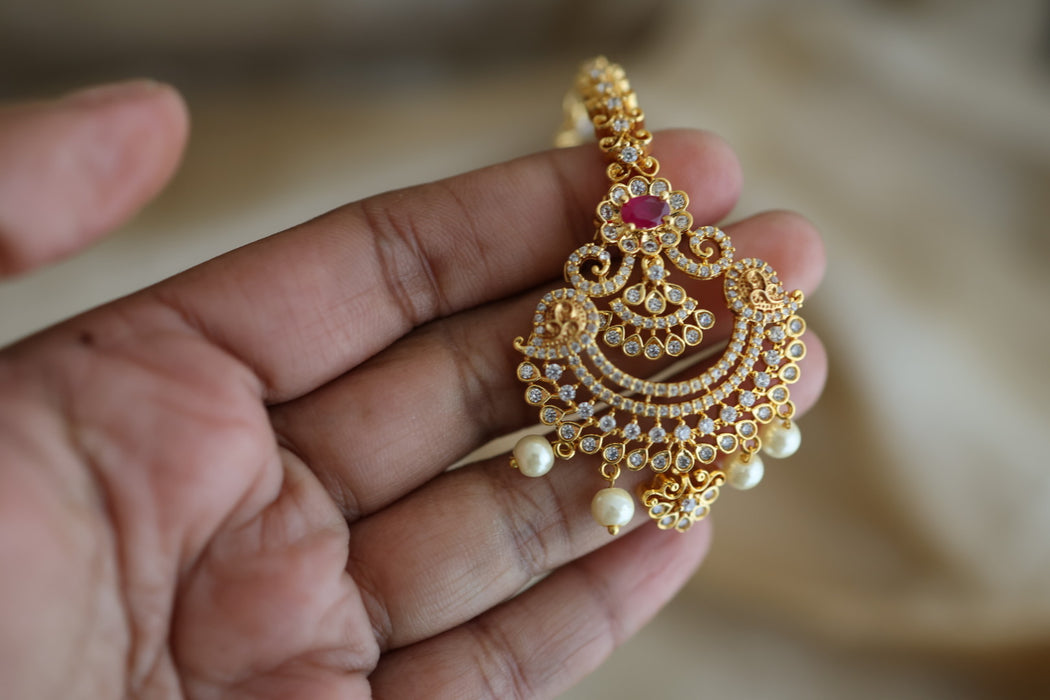Antique white and  green stone maang tikka TH376
