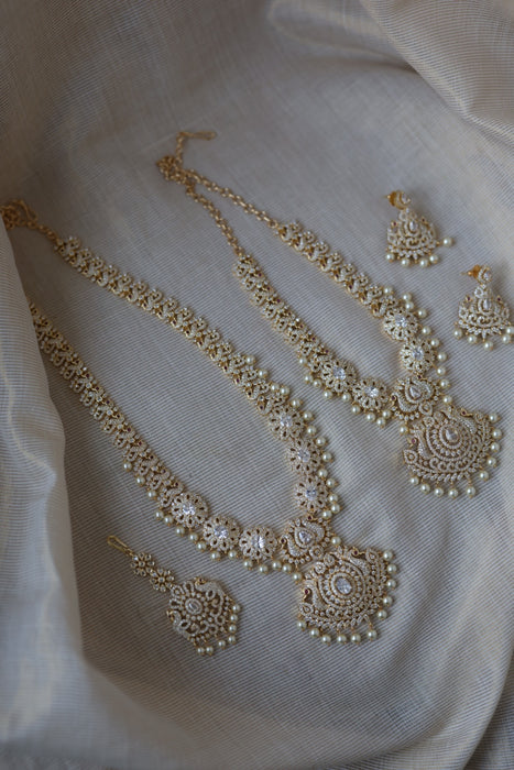 Heritage gold plated short and long necklace set with earrings HPS272