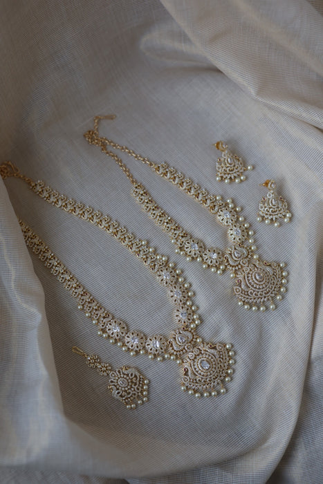 Heritage gold plated short and long necklace set with earrings HPS272