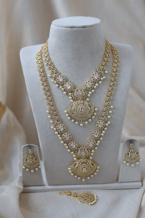 Heritage gold plated short and long necklace set with earrings HPS272