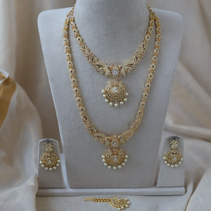 Heritage gold plated short and long necklace set with earrings HPS278