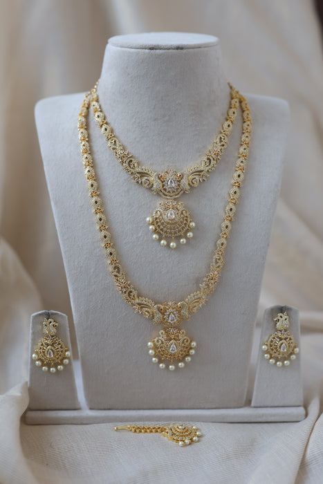Heritage gold plated short and long necklace set with earrings HPS278