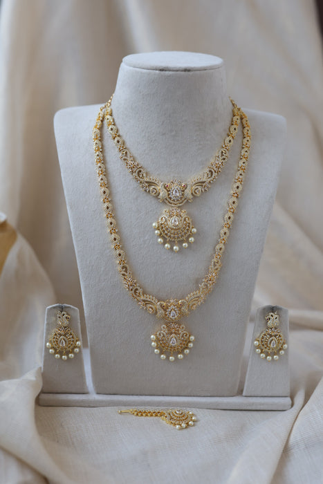 Heritage gold plated short and long necklace set with earrings HPS278