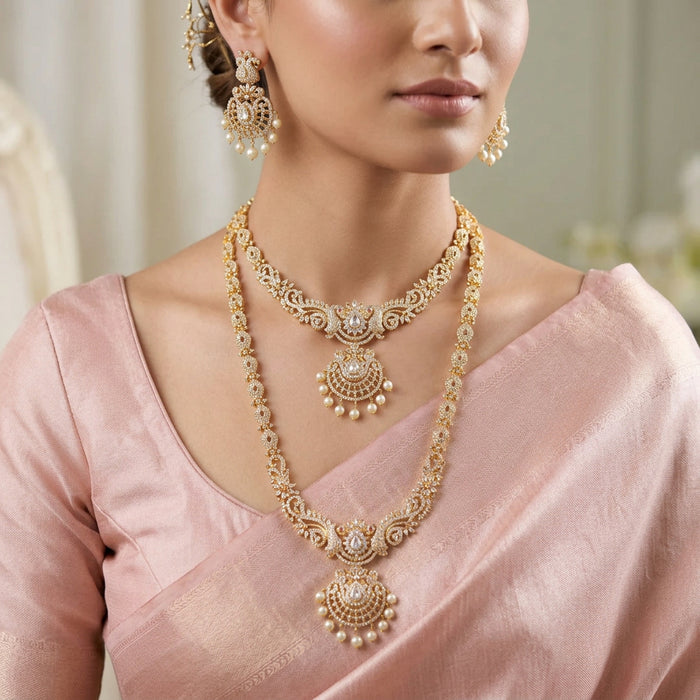 Heritage gold plated short and long necklace set with earrings HPS278