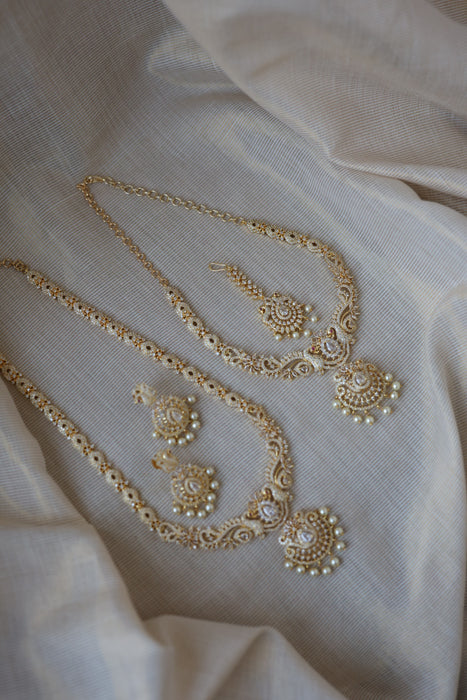 Heritage gold plated short and long necklace set with earrings HPS278