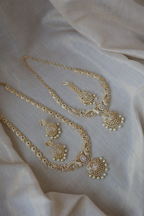 Heritage gold plated short and long necklace set with earrings HPS278