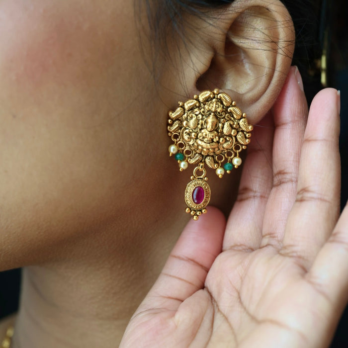 Antique gold temple design short necklace and earrings G6371