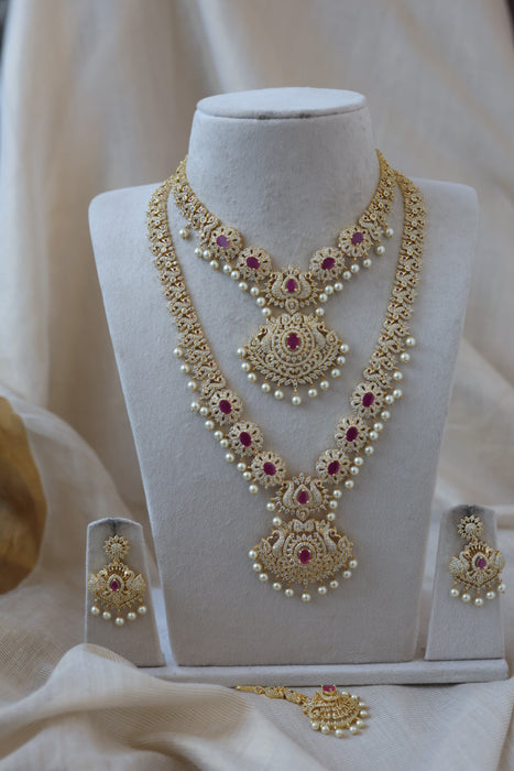 Heritage gold plated short and long necklace set with earrings HPS280