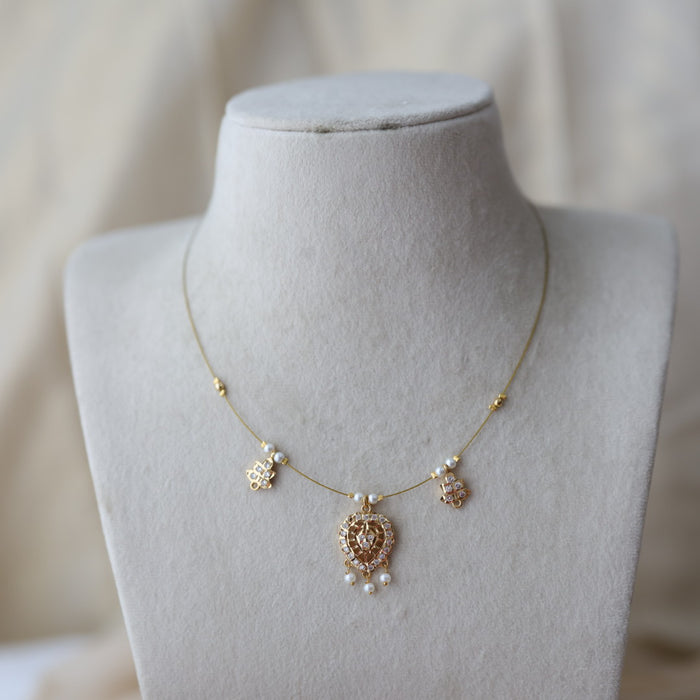Heritage gold plated white stone  invisible necklace IN22332