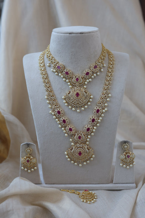 Heritage gold plated short and long necklace set with earrings HPS280