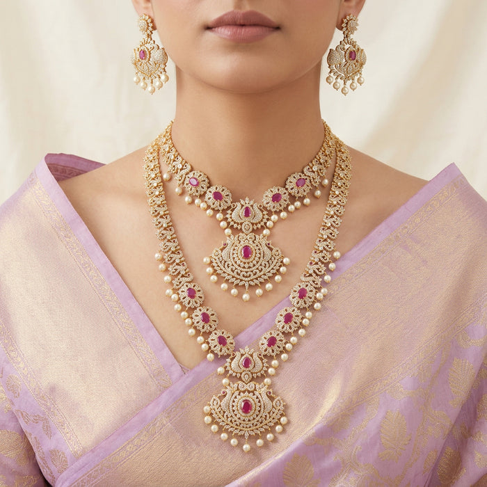Heritage gold plated short and long necklace set with earrings HPS280