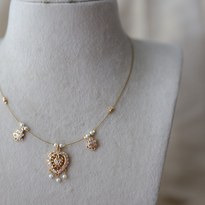 Heritage gold plated white stone  invisible necklace IN22332