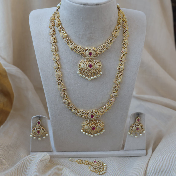 Heritage gold plated short and long necklace set with earrings HPS2215