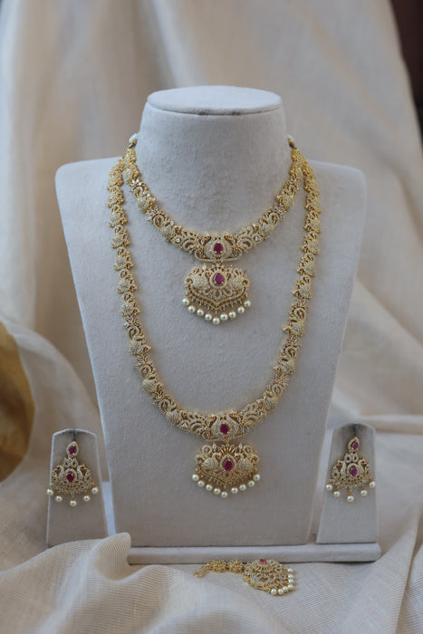 Heritage gold plated short and long necklace set with earrings HPS2215