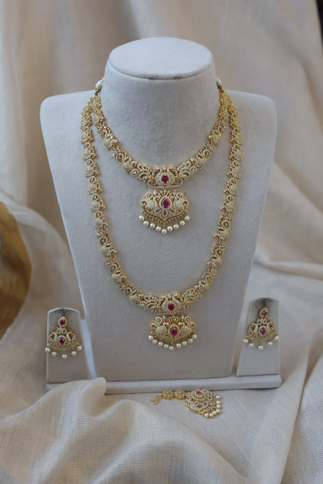 Heritage gold plated short and long necklace set with earrings HPS2215