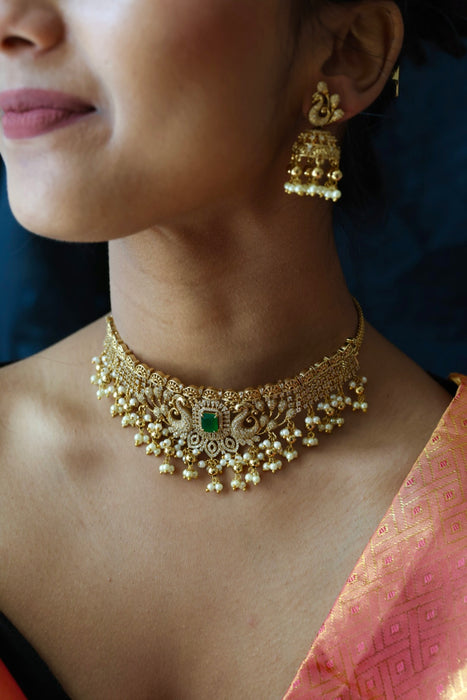 Antique pearl choker necklace and earrings CCB17889