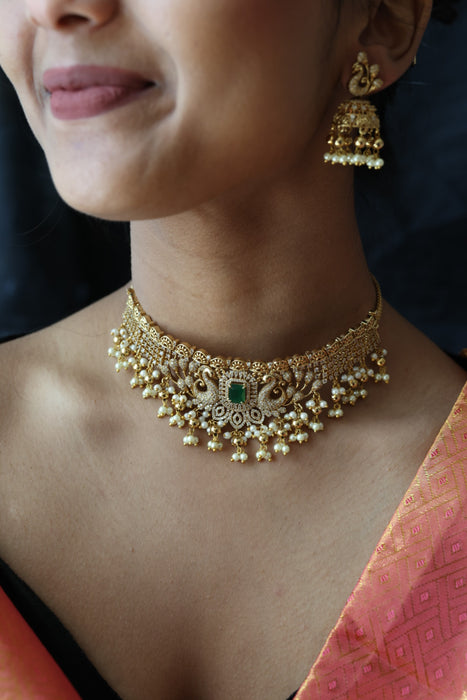 Antique pearl choker necklace and earrings CCB17889