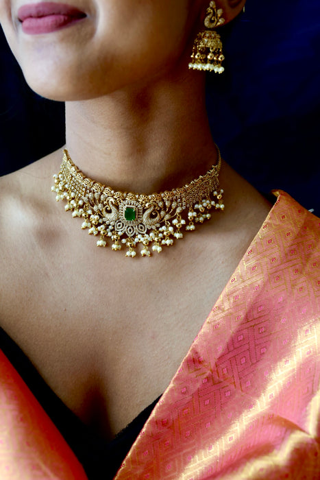 Antique pearl choker necklace and earrings CCB17889