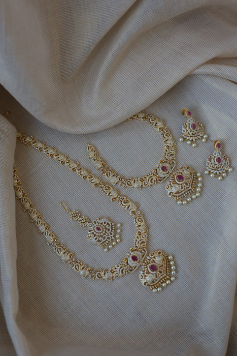Heritage gold plated short and long necklace set with earrings HPS2215
