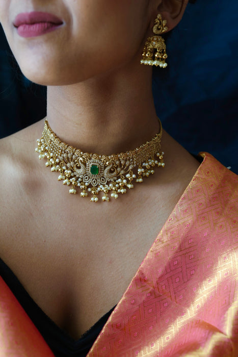 Antique pearl choker necklace and earrings CCB17889