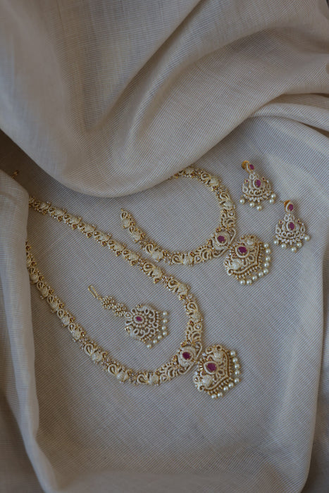 Heritage gold plated short and long necklace set with earrings HPS2215
