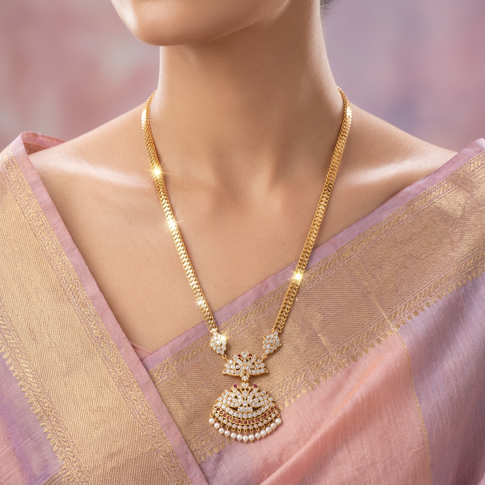 Heritage gold plated mango long necklace with earrings HL581