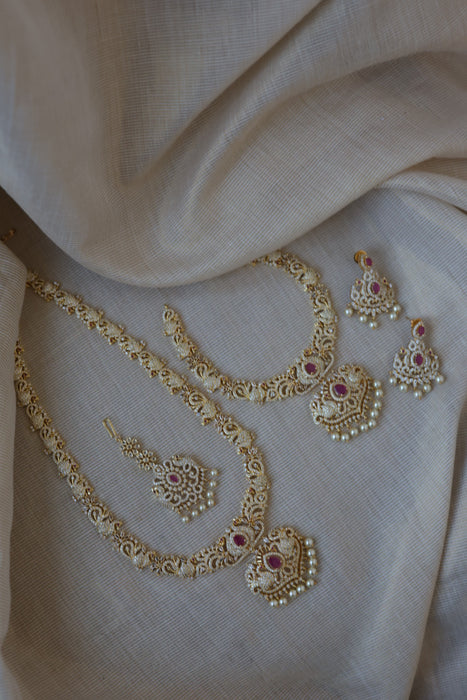 Heritage gold plated short and long necklace set with earrings HPS2215