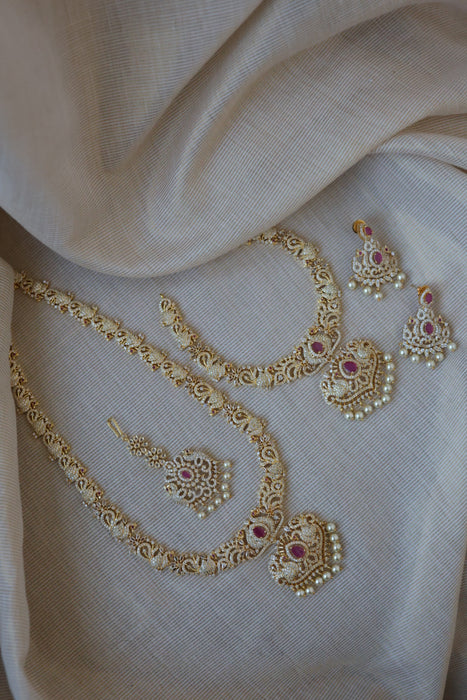 Heritage gold plated short and long necklace set with earrings HPS2215