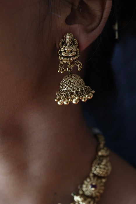 Antique gold temple design short necklace and earrings G9999